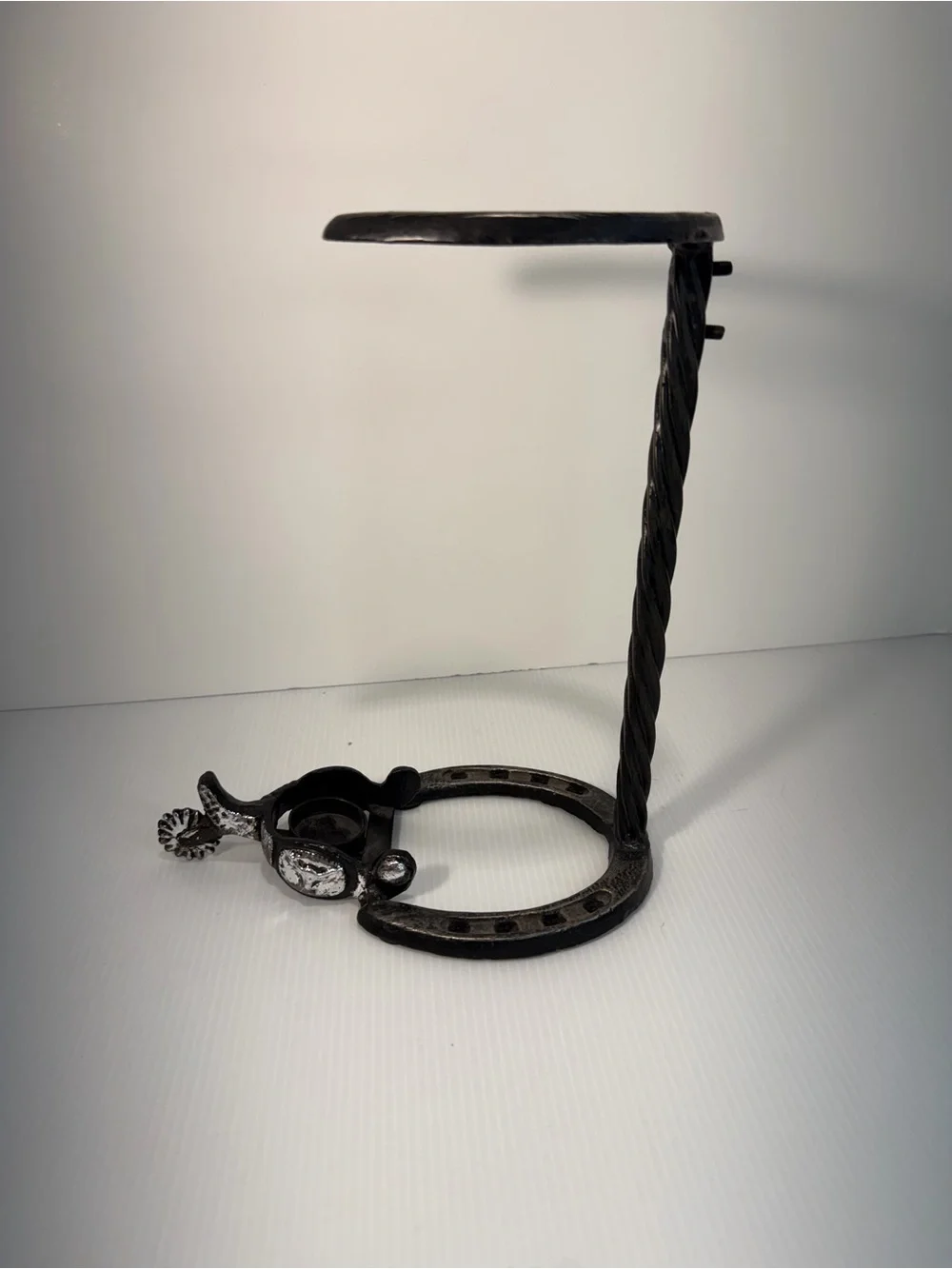Vintage Artisan Forged Iron Horseshoe & Spur Cowboy Hat Stand